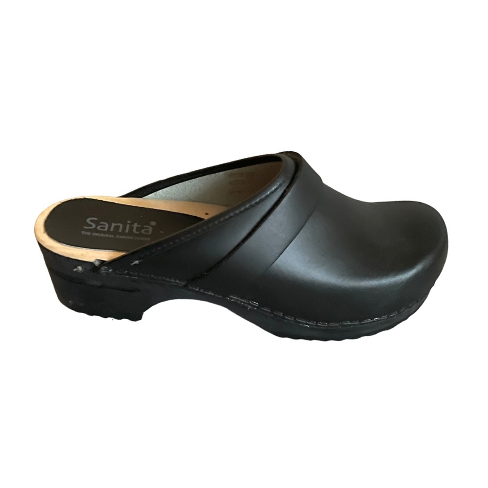 SANITA Black Leather Danish Slip-On Mules Clogs
Black 38